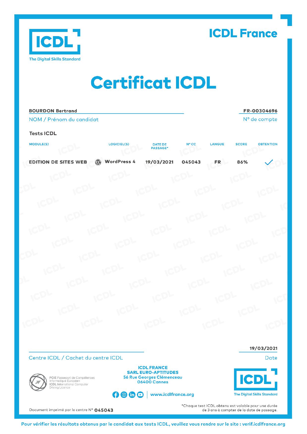 Certificat ICDL WordPress